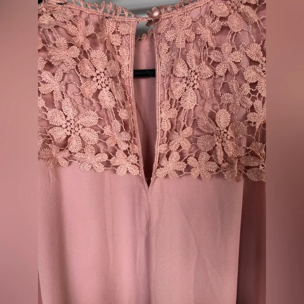 Blush Deep Pink High Neck Lace Detail Full Length Maxi Dress M Suit Size 10 - Picture 2 of 4